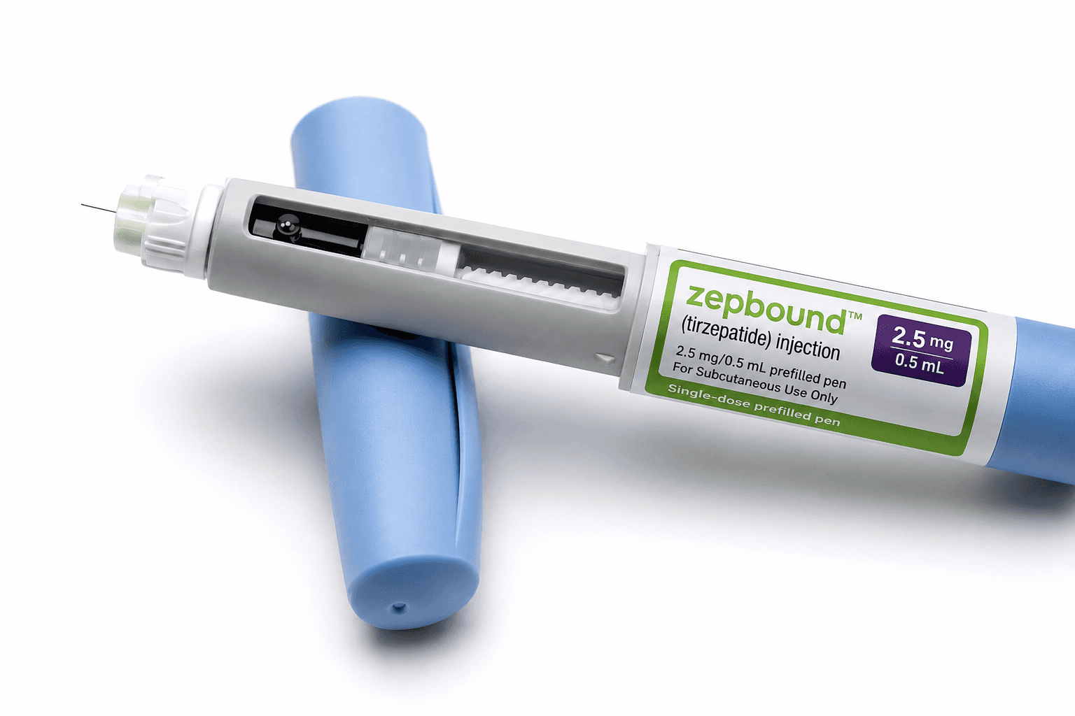 Zepbound tirzepatide weight loss medication guide and injection pen infographic